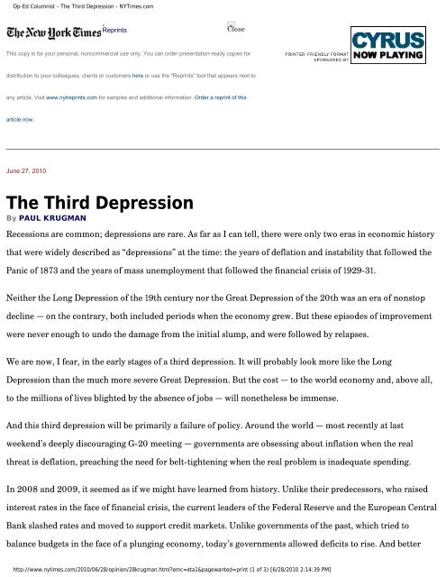 Op-Ed Columnist - The Third Depression - NYTimes.com