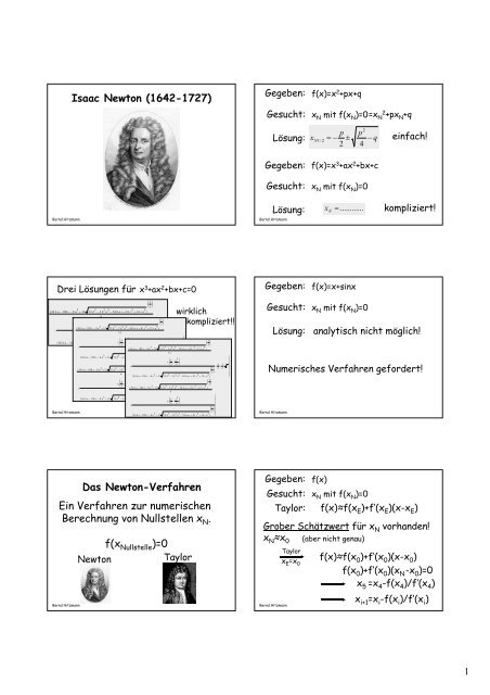 Isaac Newton (1642-1727) Das Newton-Verfahren Ein Verfahren zur ...