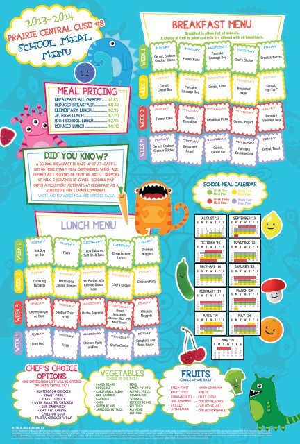 LUNCH MENU BREAKFAST MENU - Prairie Central CUSD