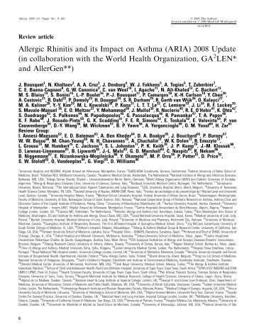 Allergic Rhinitis and its Impact on Asthma (ARIA) 2008 Update (in ...