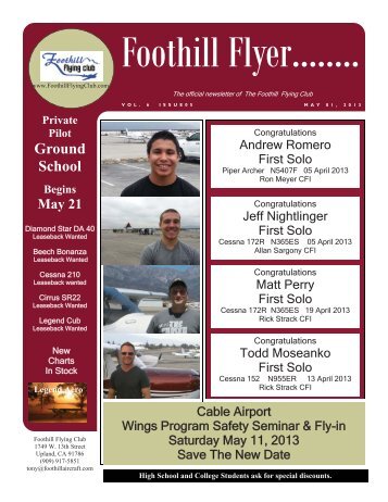 May Newsletter 2013 - Foothill Flying Club, Upland, CA, Flight Training
