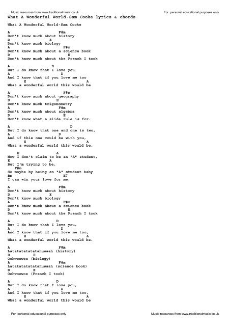 What A Wonderful World-Sam Cooke lyrics & chords - Traditional ...