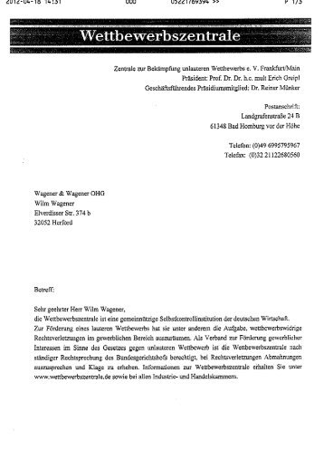 Abmahnung Wettbewerbszentrale als PDF - Wortfilter