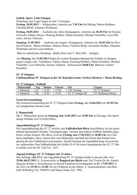 Informationen der Gemeinde Schapen 130508