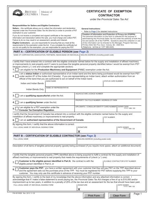 FIN 491, Certificate of Exemption - Contractor