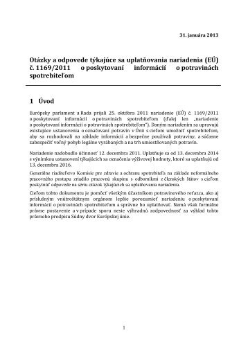 (EÃ)Ä. 1169/2011 o poskytovanÃ­ informÃ¡ciÃ­ o potravinÃ¡ch