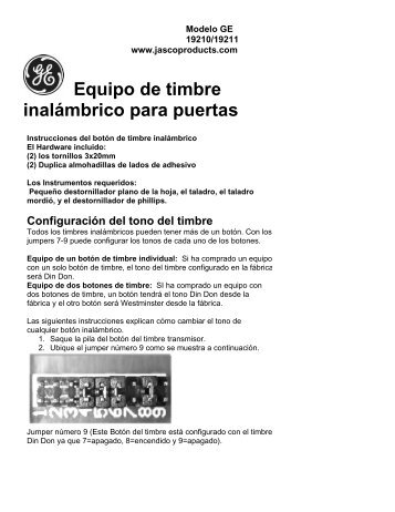 Equipo de timbre inalÃ¡mbrico para puertas - Jasco Products