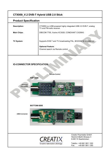 CTX959 V.2 DVB-T Hybrid USB 2.0 Stick Product ... - CREATIX