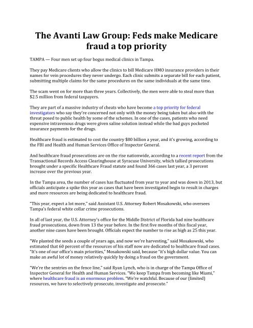 The Avanti Law Group: Feds make Medicare fraud a top priority