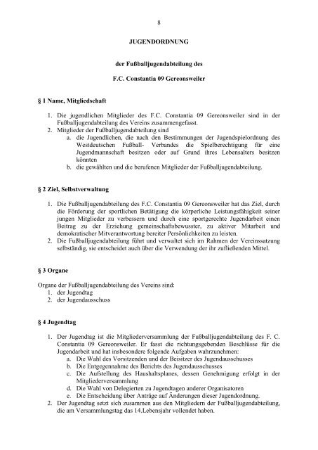 FC Constantia 09 Gereonsweiler e.V. Satzung - Stand 10.01.2014