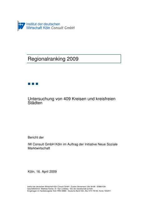 Endbericht Regionalranking 2009 - Das INSM Regionalranking