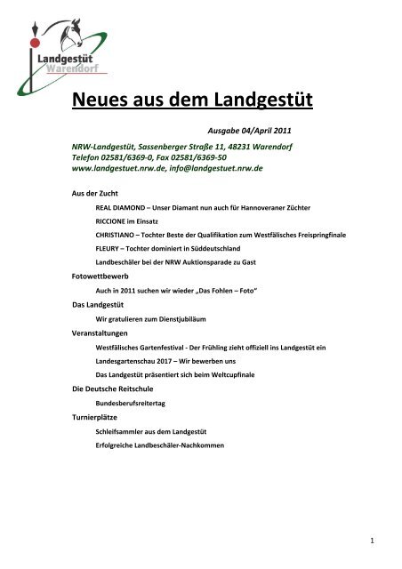 Neues aus dem LandgestÃ¼t - Landesregierung Nordrhein-Westfalen