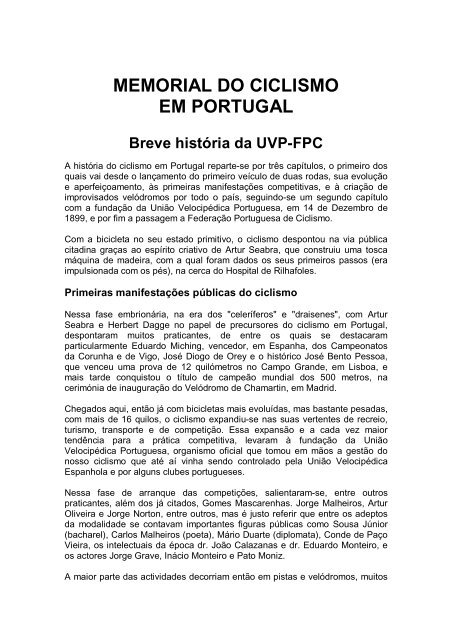BREVE HISTÃRIA - FederaÃ§Ã£o Portuguesa de Ciclismo