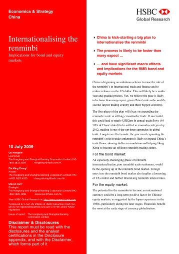 Internationalising the renminbi-Implications for bond and equity ...