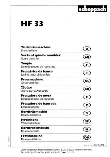 Page 1 HF 33 TischfrÃƒÂ¤smaschine Ersatzteilliste Vertical spindle ...