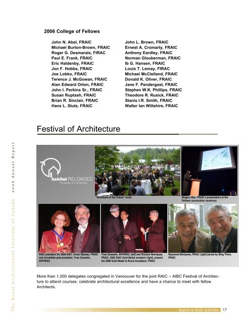 RAIC 2006 Annual Report - Royal Architectural Institute of Canada