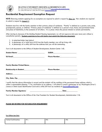 Residential Requirement Exemption Request - Seattle University