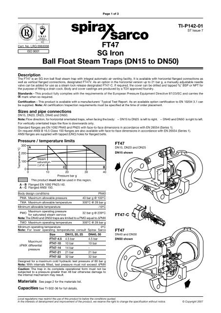 FT47 SG Iron Ball Float Steam Traps (DN15 to DN50) - Spirax Sarco