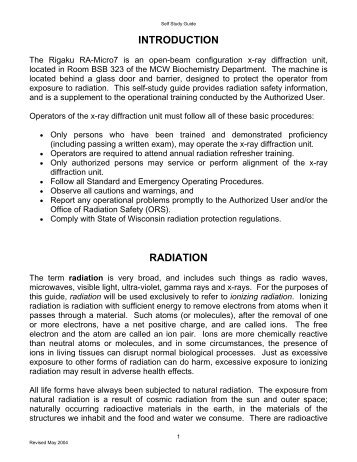 MCW X-ray Diffraction Safety Manual - Medical College of Wisconsin