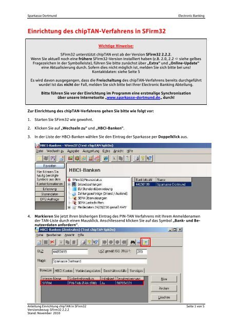 Einrichtung des chipTAN-Verfahrens in SFirm32 - Sparkasse ...