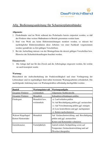 Bedienungsanleitung Scharnierplattenband (pdf)