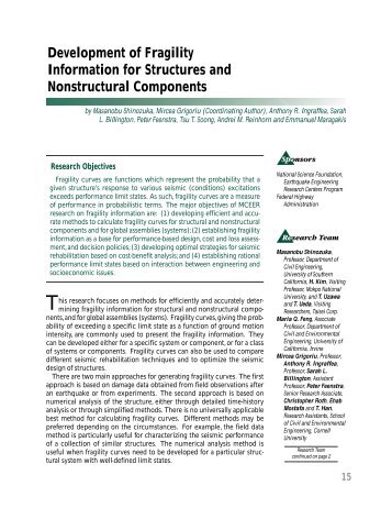 Development of Fragility Information for Structures and Nonstructural ...