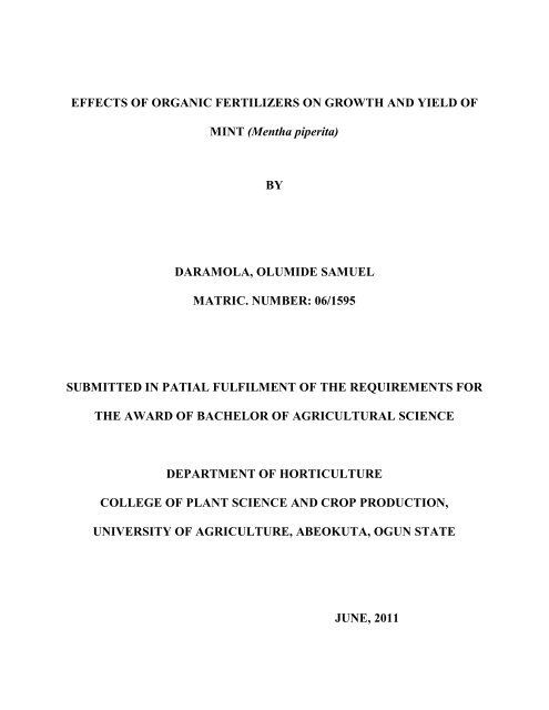 EFFECTS OF ORGANIC FERTILIZERS ON GROWTH AND YIELD ...