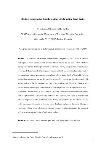 1 Effects of Sensorimotor Transformations with Graphical Input ...