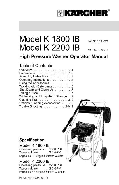 High Pressure Washer Operator Manual - Karcher