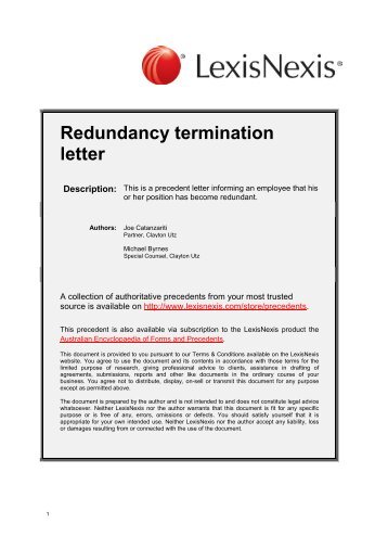 Redundancy termination letter - LexisNexis