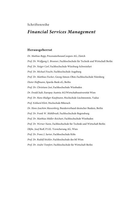 Financial Services Management - WeiÃƒÂŸensee-Verlag GbR