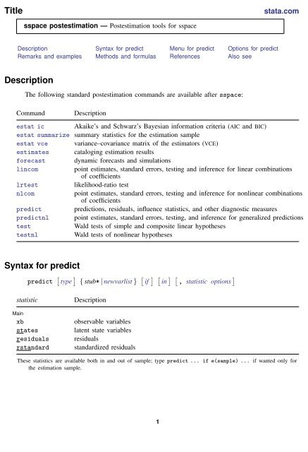 Sspace Postestimation Stata