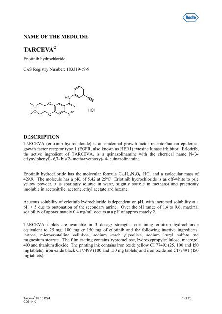 Tarceva (erlotinib) Product information (PI) - Roche Australia