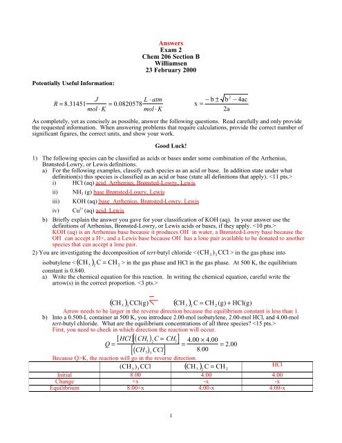 Chem 206 Exam 2 Answers