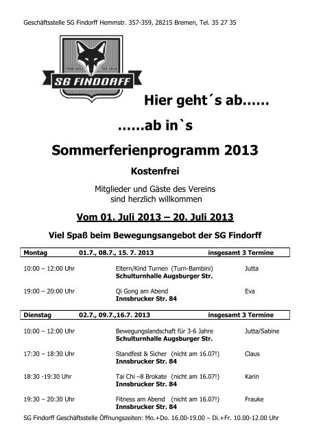 Sommerferien-Programm - SG-Findorff eV