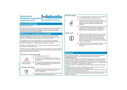 Thermo Top 90ST Operational Manual (PDF, 0,05 MB) - Webasto