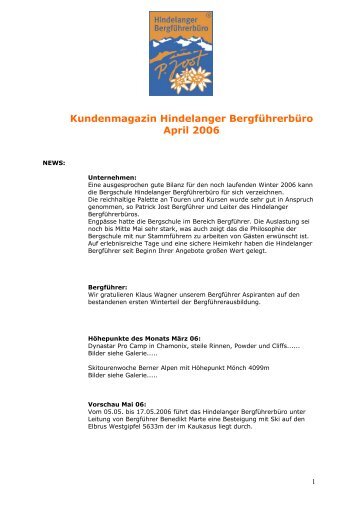 Kundenmagazin April 2006 - Hindelanger Bergführerbüro