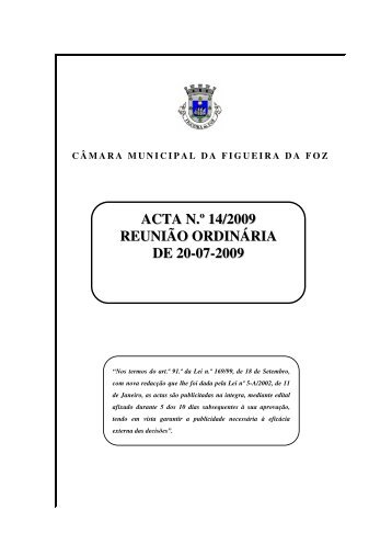 ACTA N.Ã‚Âº 14/2009 REUNIÃƒÂƒO ORDINÃƒÂRIA DE 20-07-2009