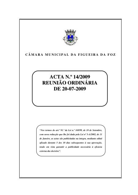 ACTA N.Ã‚Âº 14/2009 REUNIÃƒÂƒO ORDINÃƒÂRIA DE 20-07-2009