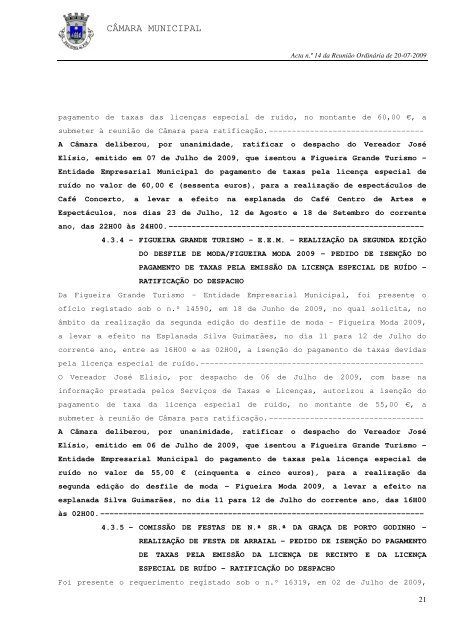 ACTA N.Ã‚Âº 14/2009 REUNIÃƒÂƒO ORDINÃƒÂRIA DE 20-07-2009
