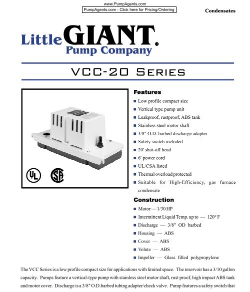 Little Giant Pump VCC-20ULS Pumps - PumpAgents.com