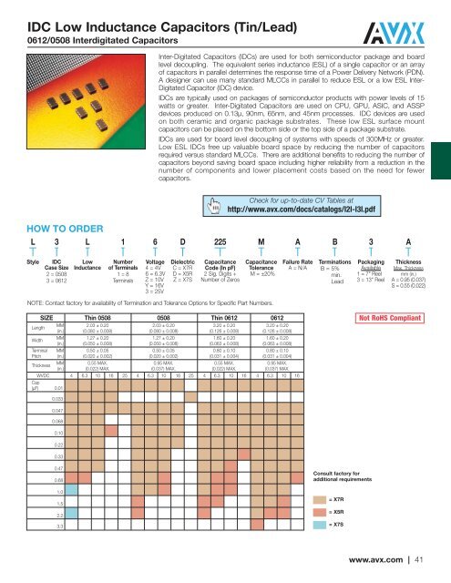 X5R Dielectric LD Series Tin/Lead Terminations - AVX