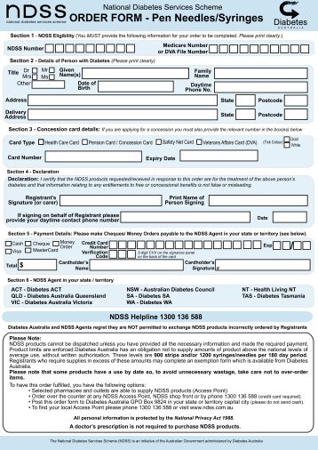 ORDER FORM - Pen Needles/Syringes - NDSS