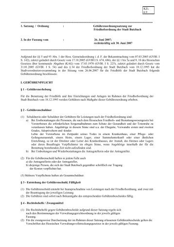 1. Satzung / Ordnung : GebÃ¼hrenordnungssatzung - Stadt Butzbach