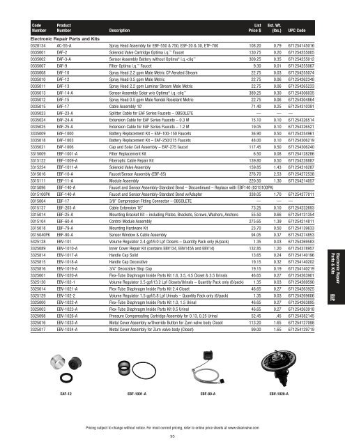 Repair Parts / Electronic Plumbing - Sloan Valve Company