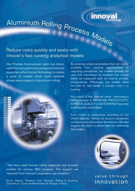 Aluminium Rolling Process Models - Innoval Technology Ltd