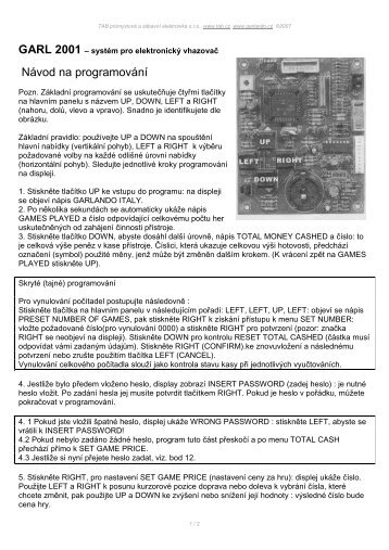 Návod na programování fotbálků Garlando s elektronickým ... - TAB