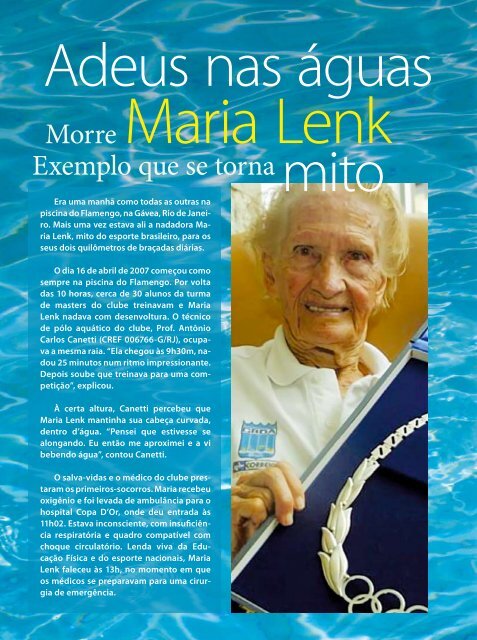 Morre Maria Lenk - Confef