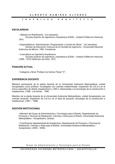 Curriculum Vitae Administracion Para El Diseno Uam