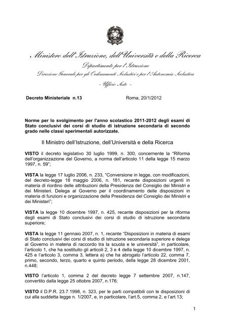 Circolare 11 e 2012 Circolare 11 e 2012